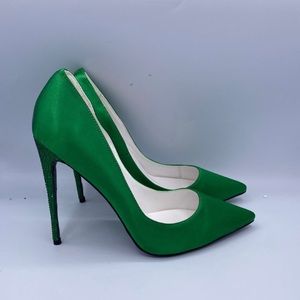 Emerald Green Pumps with Rhinestone heels